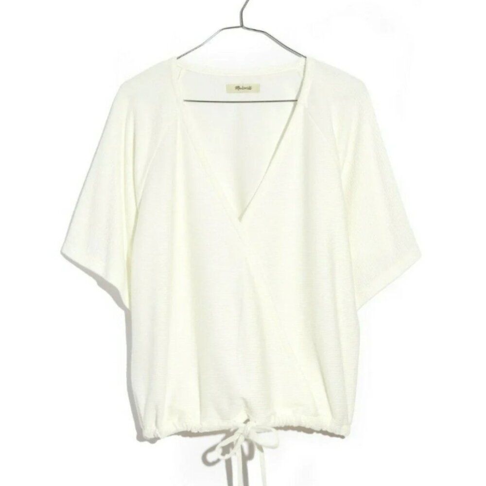MADEWELL Ivory Drapey Ottoman Textured Wrap Top Small
